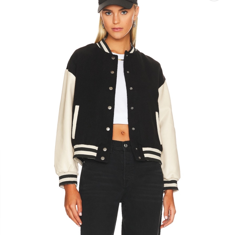 Varsity Leather Jacket In Black - Steve Madden